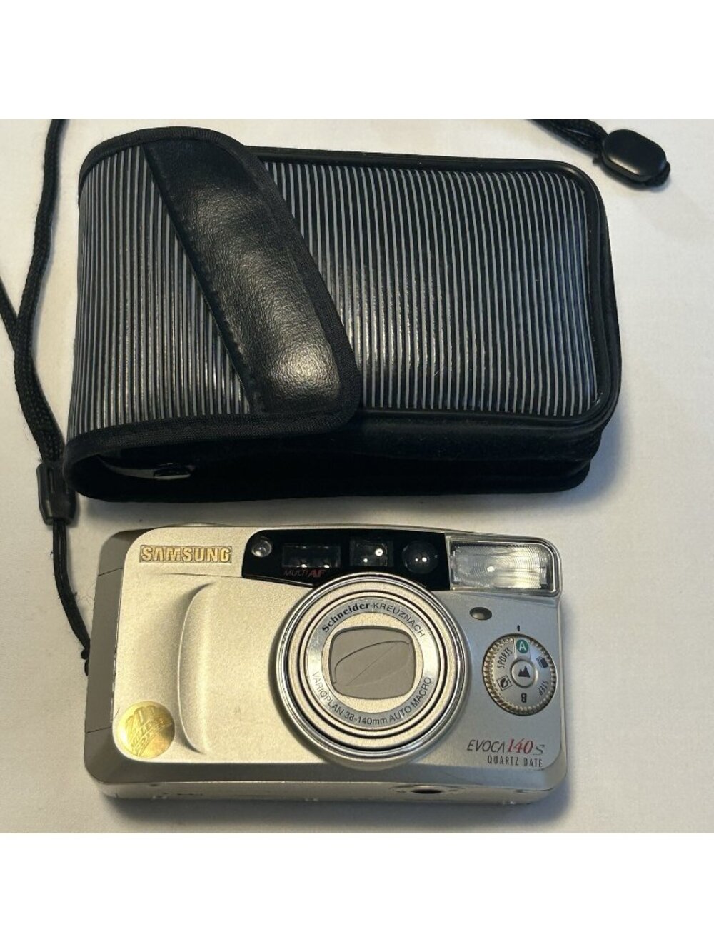 Samsung Evoca 140S Quartz Date Multi AF Film Camera Gold 2000 Case Strap - READ